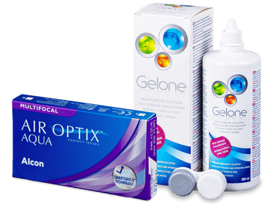 Air Optix Aqua Multifocal (6 lentile) + soluție Gelone 360ml - Pachet avantajos