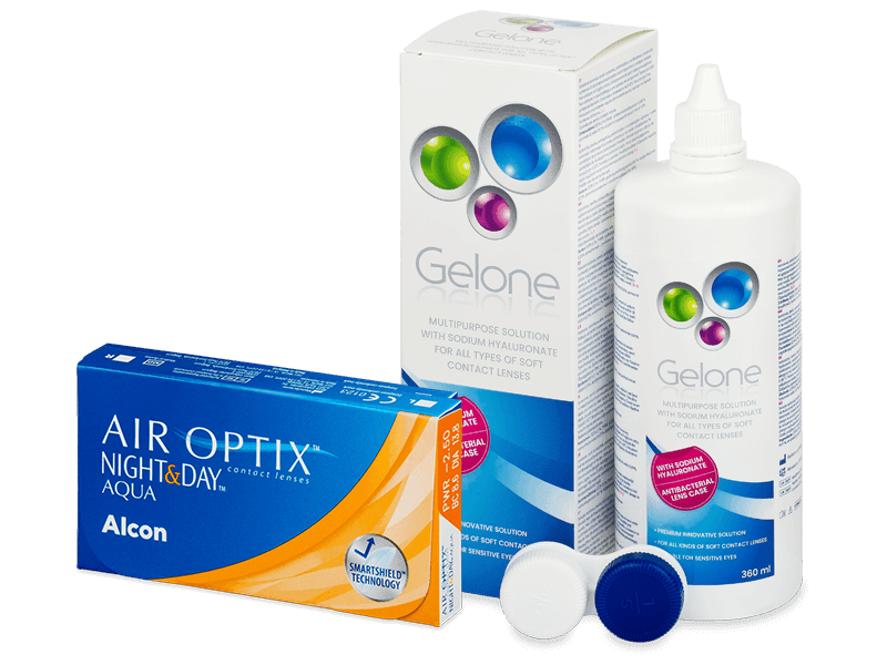 Air Optix Night and Day Aqua (6 lentile) + soluție Gelone 360 ml - Pachet avantajos