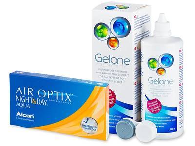 Air Optix Night and Day Aqua (6 lentile) + soluție Gelone 360 ml - design-ul vechi