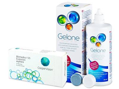 Biomedics 55 Evolution (6 lentile) + soluție Gelone 360 ml - design-ul vechi