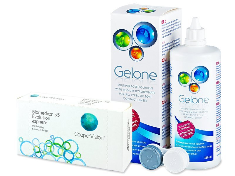 Biomedics 55 Evolution (6 lentile) + soluție Gelone 360 ml - Pachet avantajos