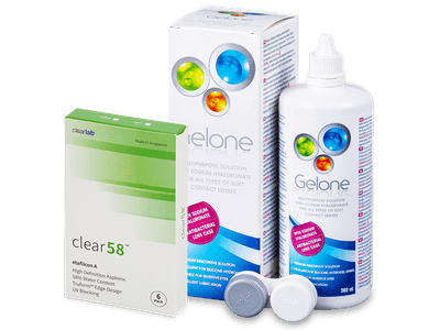 Clear 58 (6 lentile) + soluție Gelone 360 ml - design-ul vechi