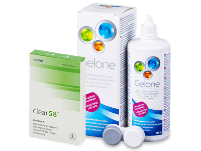 Clear 58 (6 lentile) +  soluție Gelone 360 ml