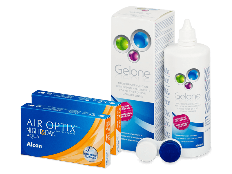 Air Optix Night and Day Aqua (2x3 lentile) + soluție Gelone 360 ml - Pachet avantajos