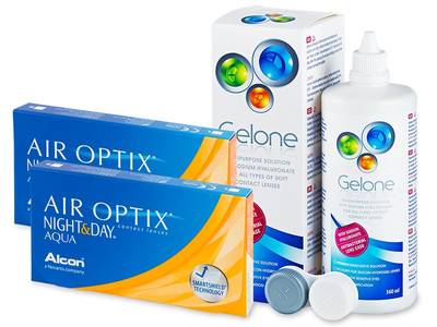 Air Optix Night and Day Aqua (2x3 lentile) + soluție Gelone 360 ml - design-ul vechi