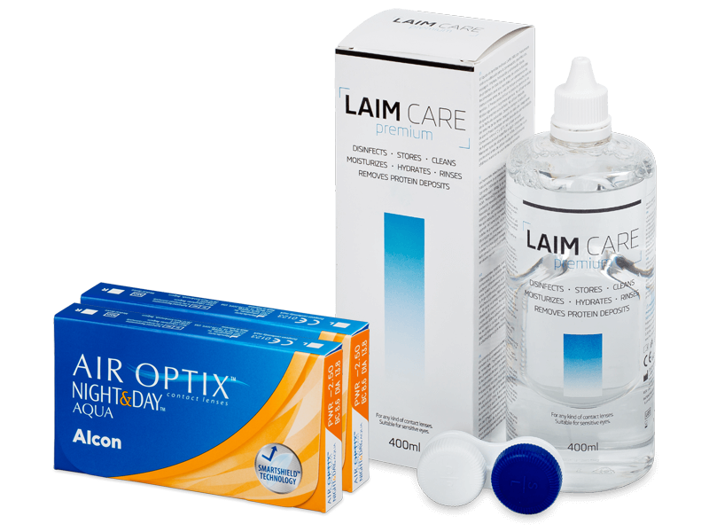 Air Optix Night and Day Aqua (2x3 lentile) + soluție Laim-Care 400ml - Pachet avantajos