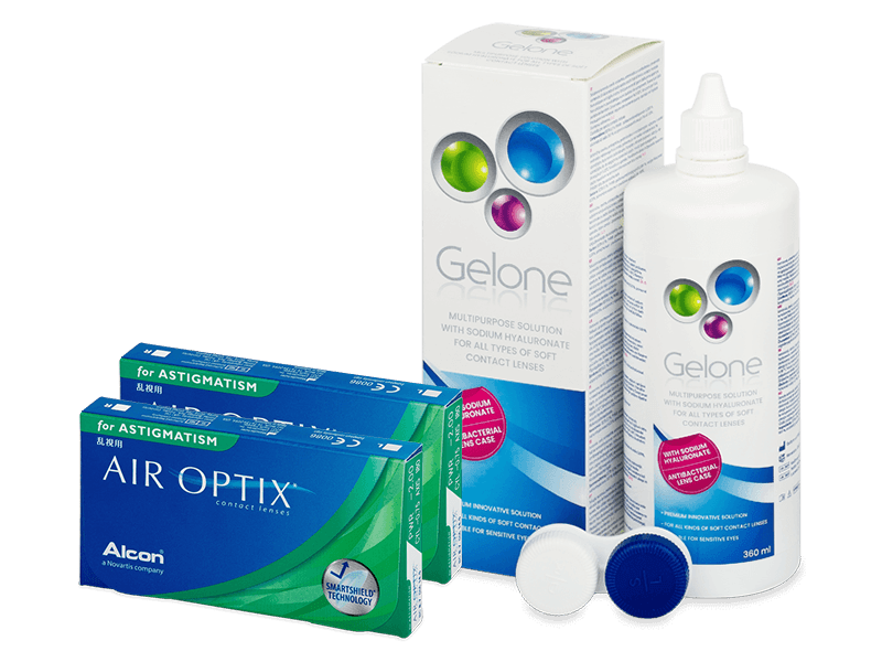 Air Optix for Astigmatism (2x3 lentile) + soluție Gelone 360 ml - Pachet avantajos