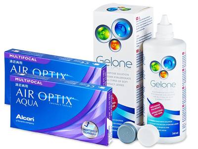 Air Optix Aqua Multifocal (2x3 lentile) +  soluție Gelone 360 ml - design-ul vechi