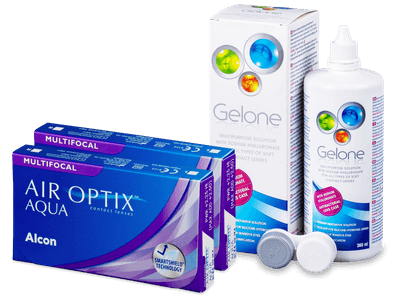 Air Optix Aqua Multifocal (2x3 lentile) +  soluție Gelone 360 ml - Pachet avantajos