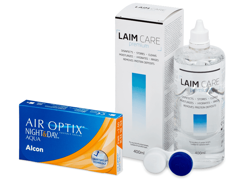 Air Optix Night and Day Aqua (6 lentile) + soluție Laim Care 400 ml - Pachet avantajos