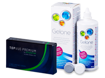 TopVue Premium for Astigmatism (3 lentile) + Soluție Gelone 360 ml
