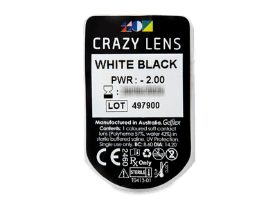 CRAZY LENS - White Black - lentile zilnice cu dioptrie (2 lentile) - vizualizare ambalaj