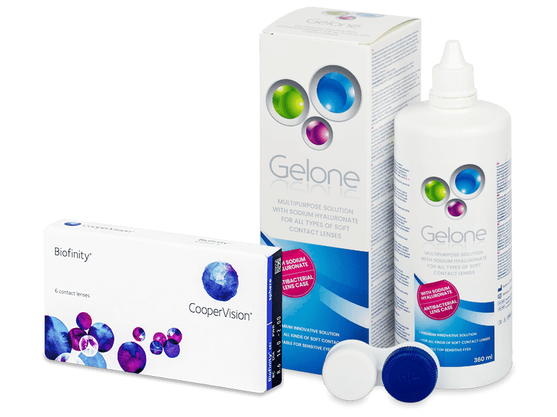 Biofinity (6 lentile) + soluție Gelone 360 ml - Pachet avantajos