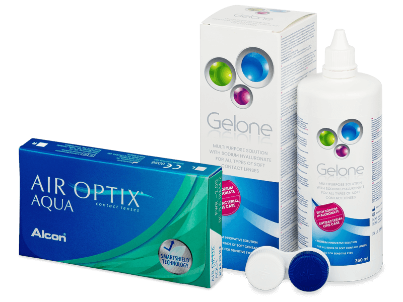 Air Optix Aqua (6 lentile) + soluție Gelone 360 ml - Pachet avantajos