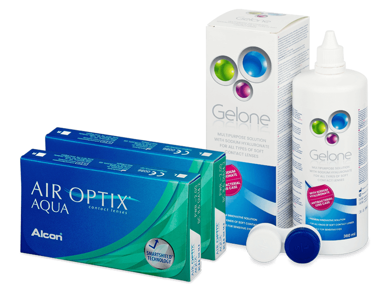 Air Optix Aqua (2x3 lentile) + soluție Gelone 360 ml - Pachet avantajos